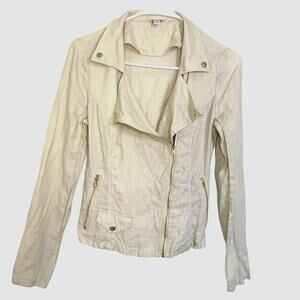 Guess Linen Khaki Moto Jacket Style Size XS